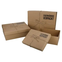 NANU-NANA 3er Set Geschenkkarton Kraft, Eigenhändig Verpackt
