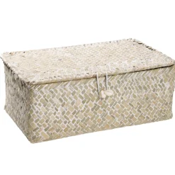 NANU-NANA 3er Set Korb Mit Deckel, Natur/weiß