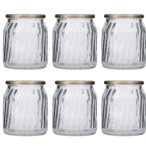 NANU-NANA 6er Set Windlicht Votiv, Goldrand/klar, 7 Cm