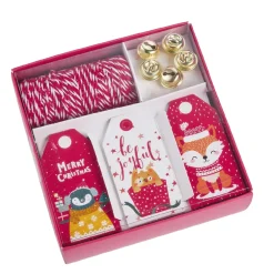 NANU-NANA Geschenke-Set, Rot-weiß-rot, Kordel/Anhänger/Glocke